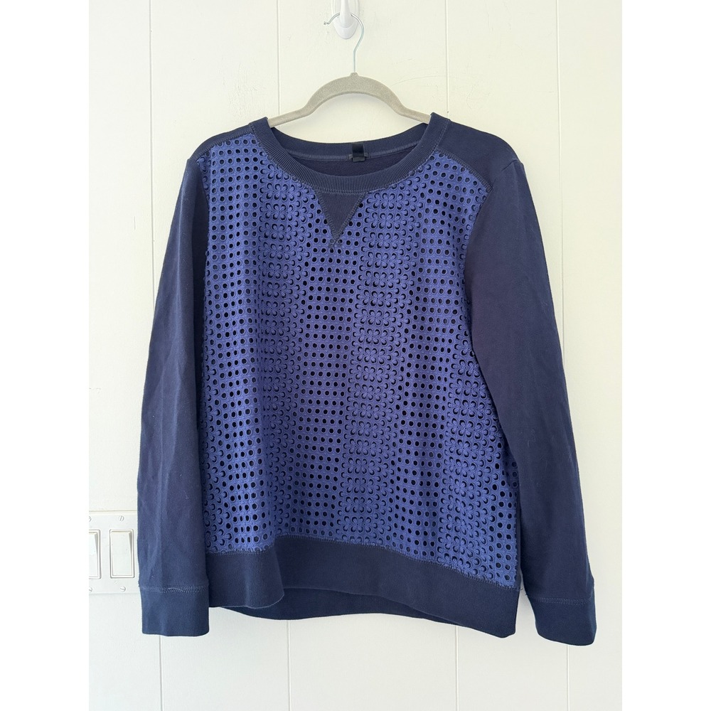 J. Crew Navy Blue Eyelet Lace Front Cotton Sweatshirt XL A6882